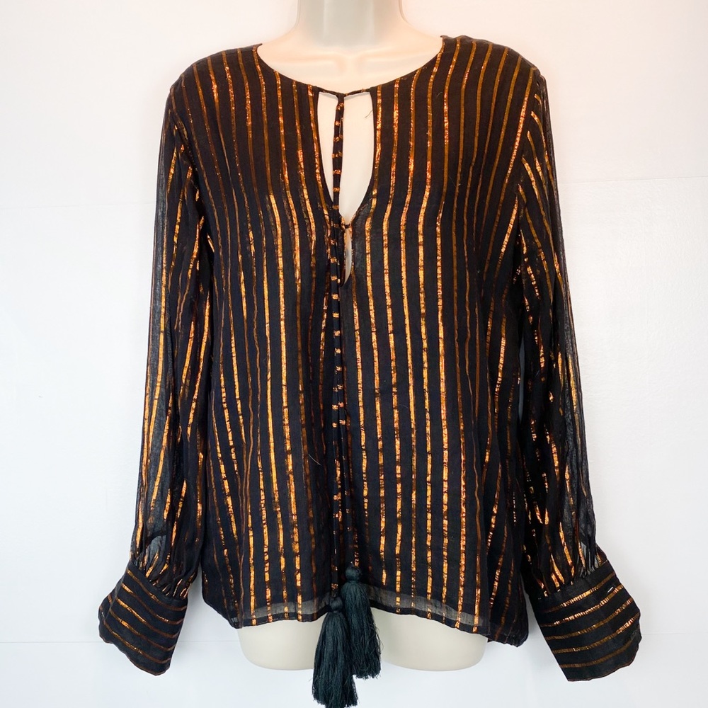 Karina Grimaldi metallic stripe tassel tie top XS